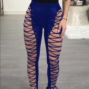 Lace up faux leather pants